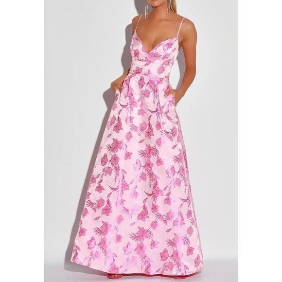 Lulus Dresses & Skirts - NWT Lulus With Passion Pink Floral Print Jacquard Sleeveless Maxi Dress Medium